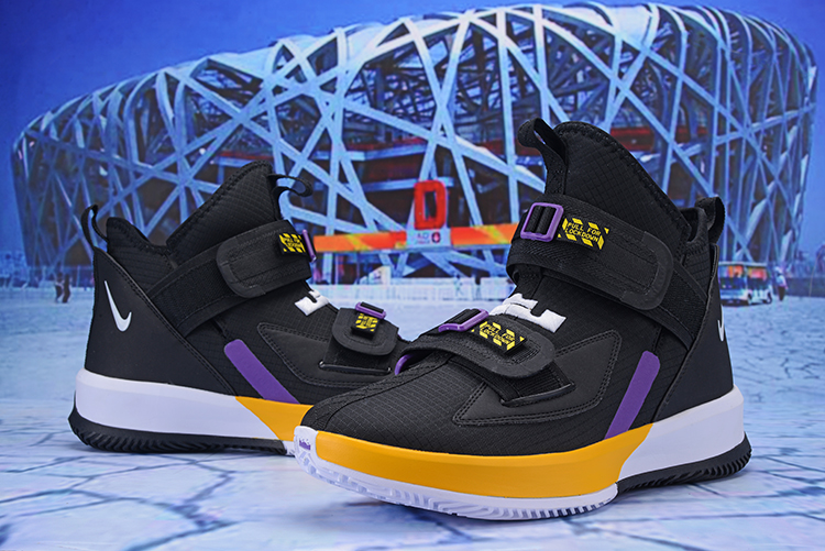 2019 Men Nike Lebron James Soldier XIII Lakers Black Yellow Purple Shoes